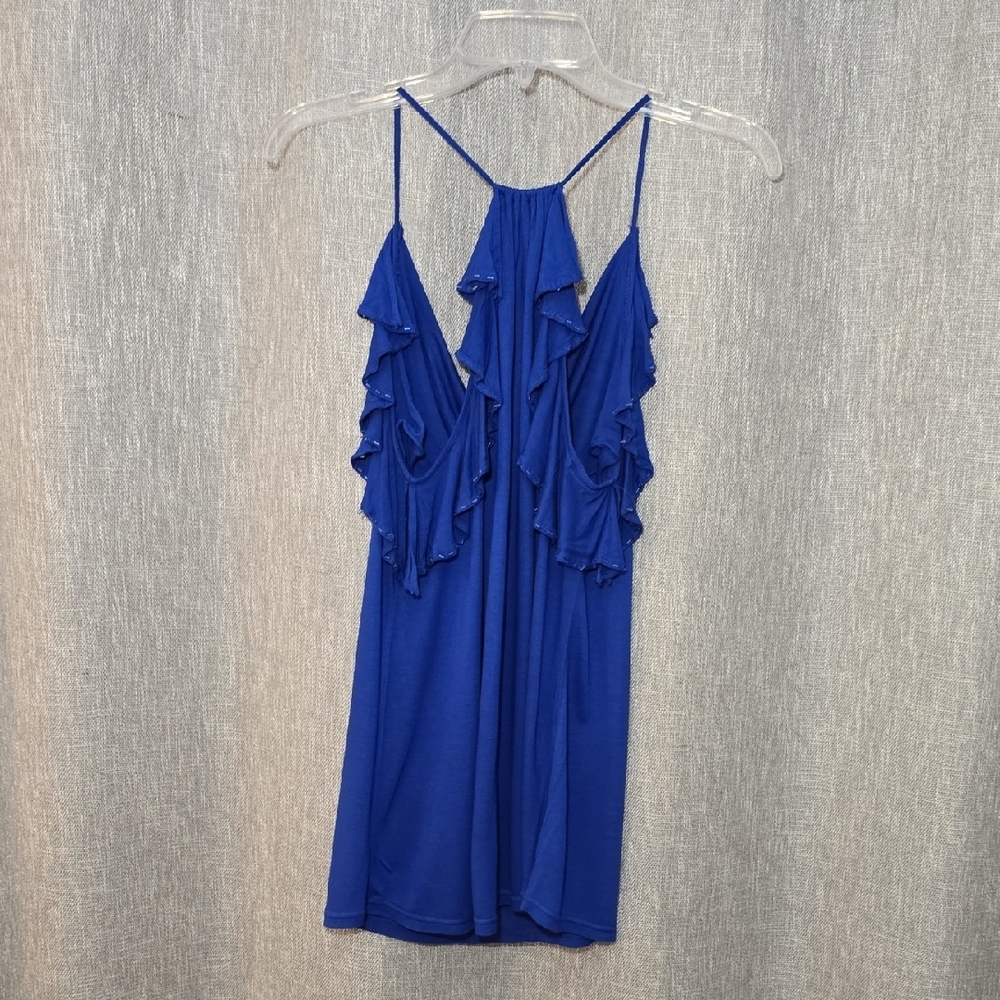Express Halter Tank Top With Ruffles Royal Blue Size Small - Picture 2 of 9